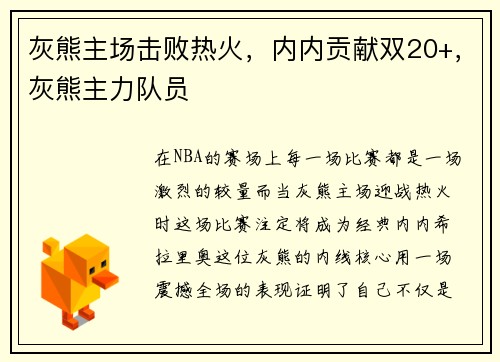 灰熊主场击败热火，内内贡献双20+，灰熊主力队员
